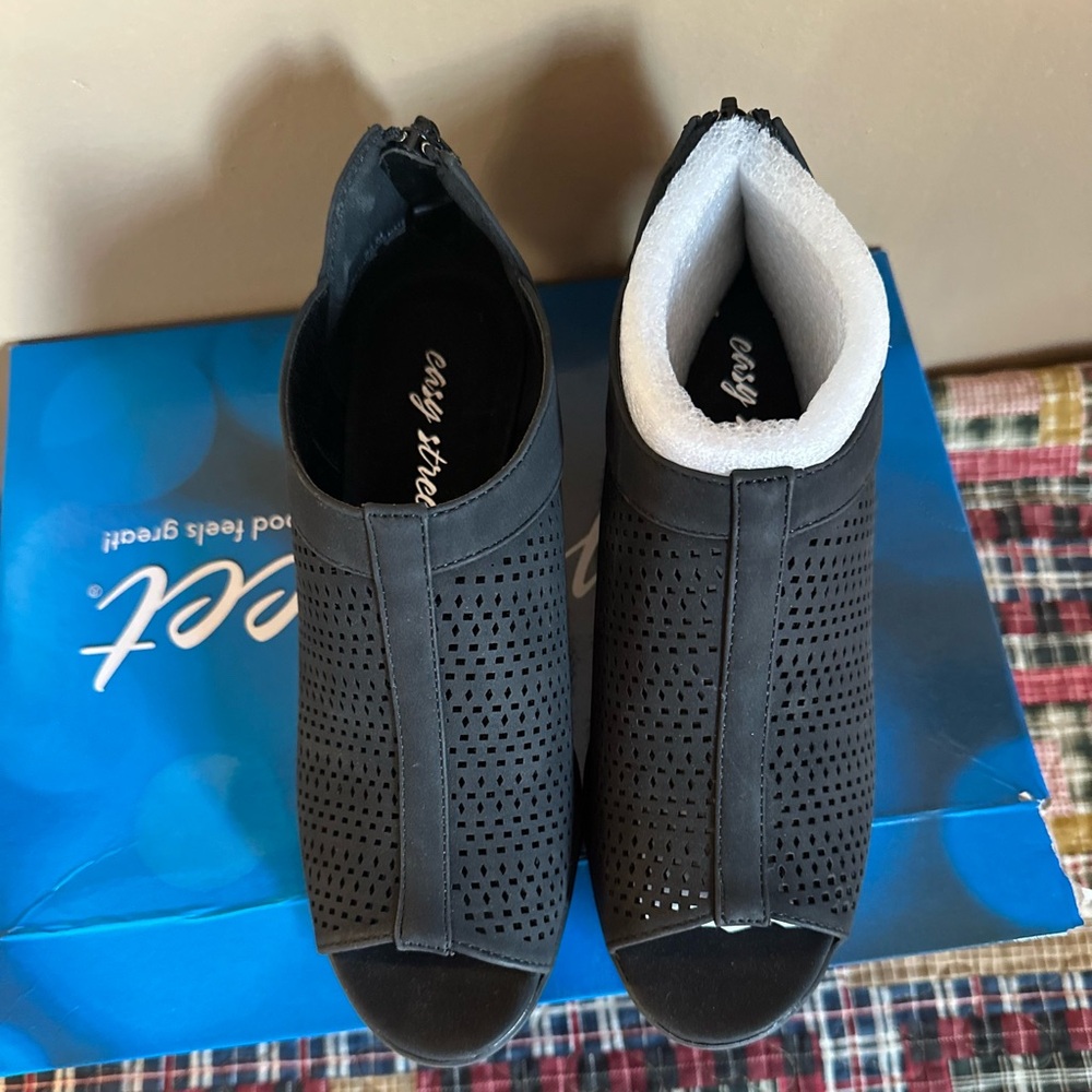 Easy Street Black Perforated Peep-Toe Mule Booties